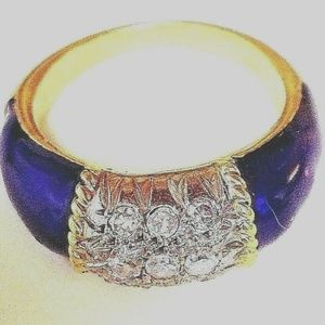 18K Blue Enamel & Diamond Ring 10 Grams!